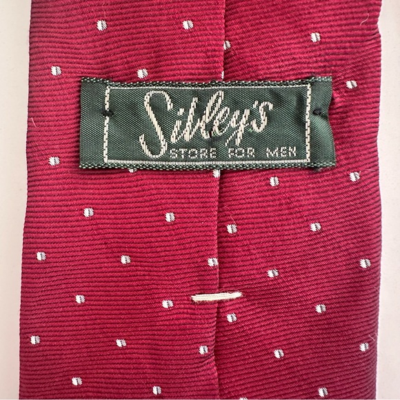 Men’s Vintage Neck Tie Sibley's of Rochester NY Maroon Polk a dot - Picture 4 of 6